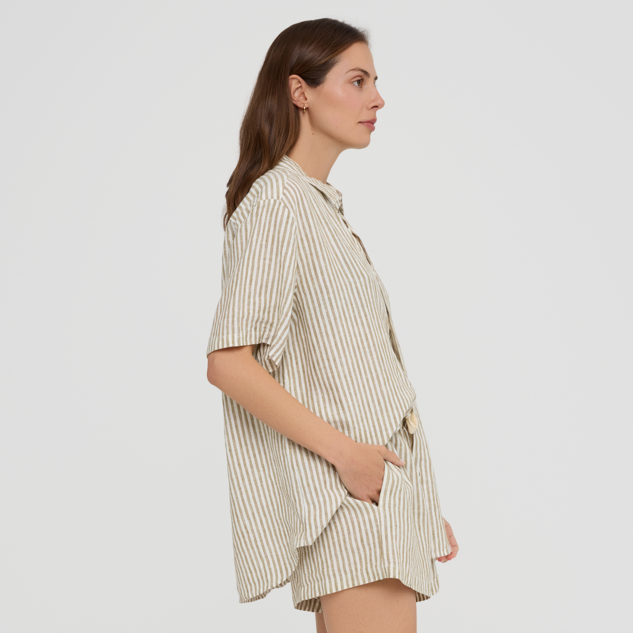 Soft linen short sleeve pyjama shirt with pocket detail