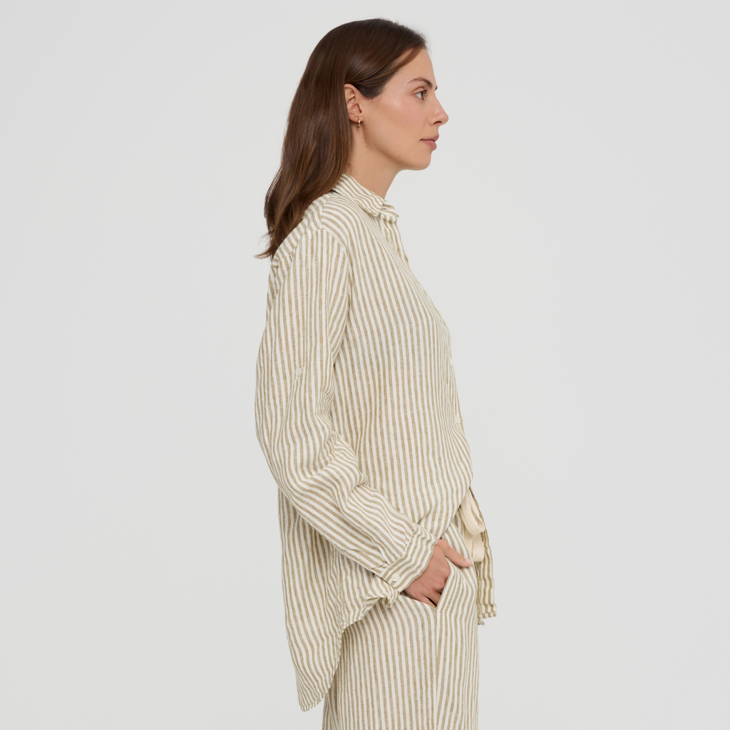 Women’s linen pyjama shirt with button front and chest pocket