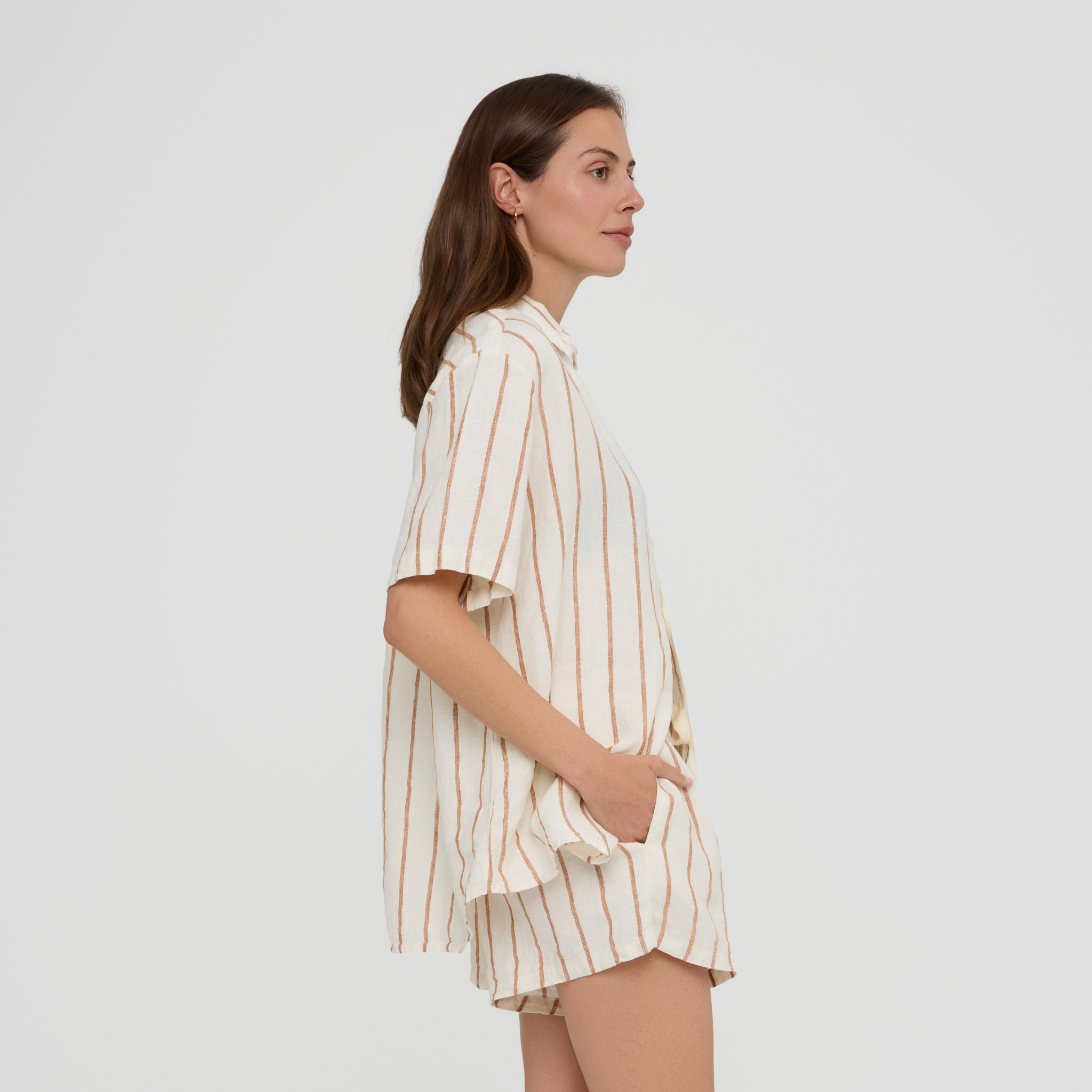 Women’s linen short sleeve pyjama shirt with button front