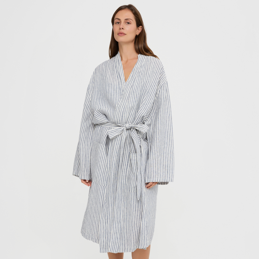 Women’s linen wrap robe perfect for mornings and travel
