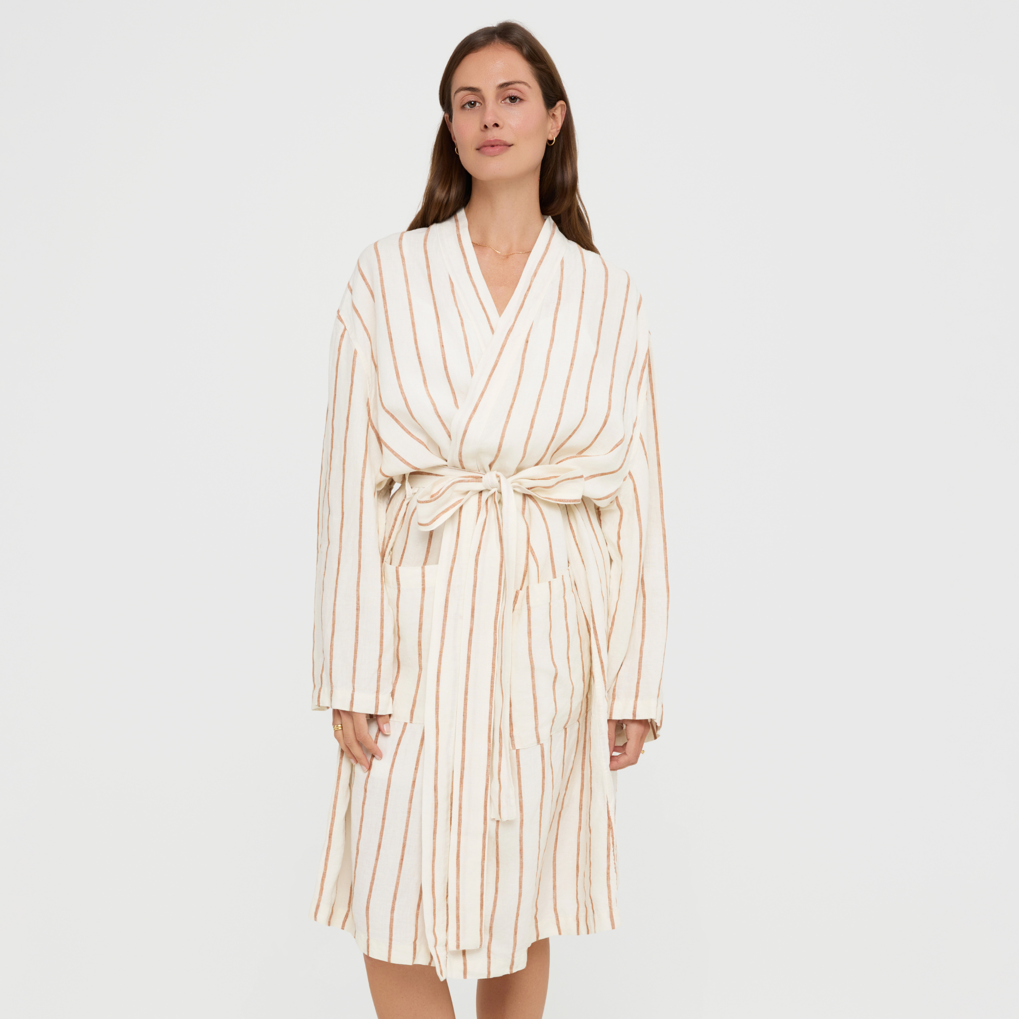 Women’s linen robe with waist tie and relaxed fit