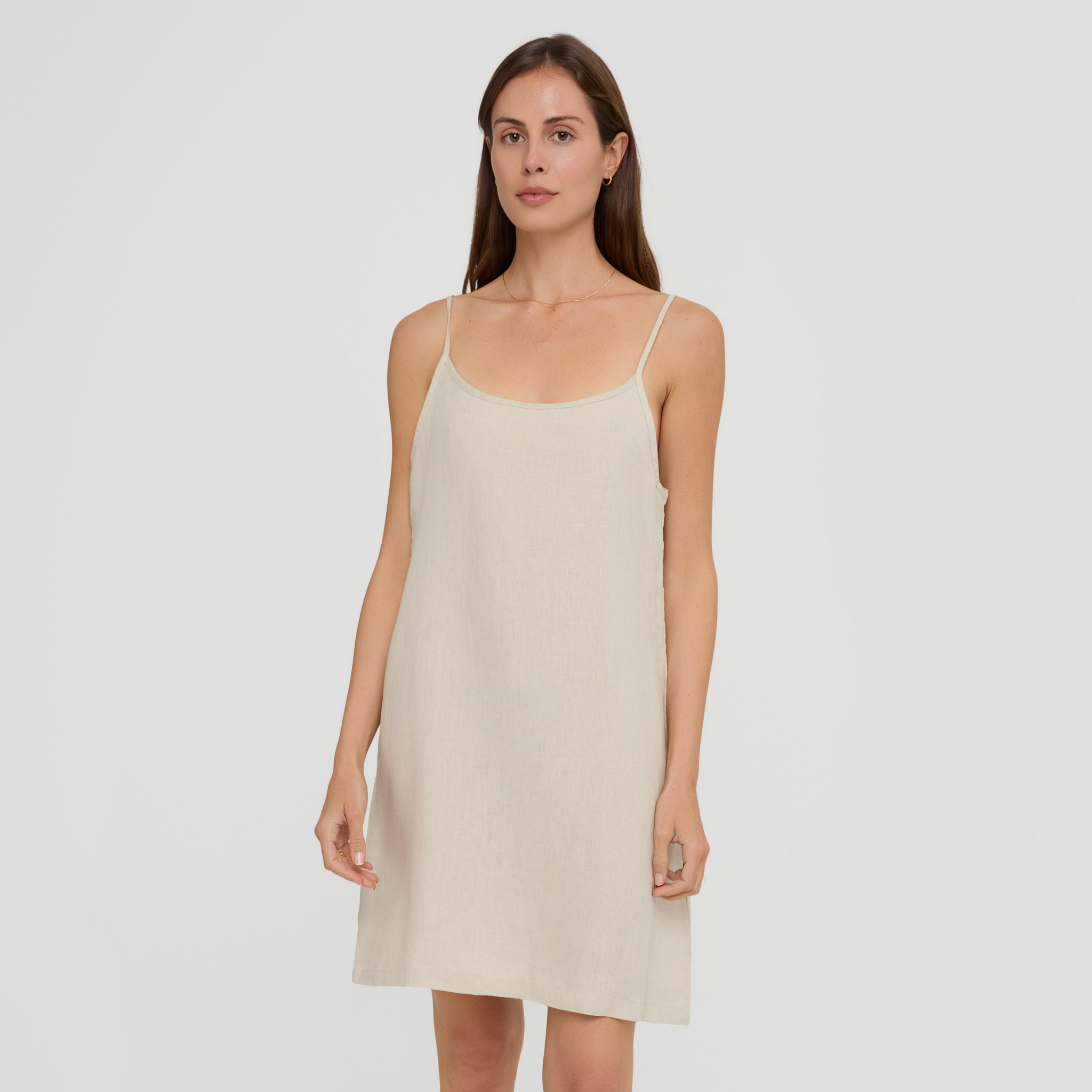 Lightweight linen slip pyjama dress with adjustable straps and relaxed fit