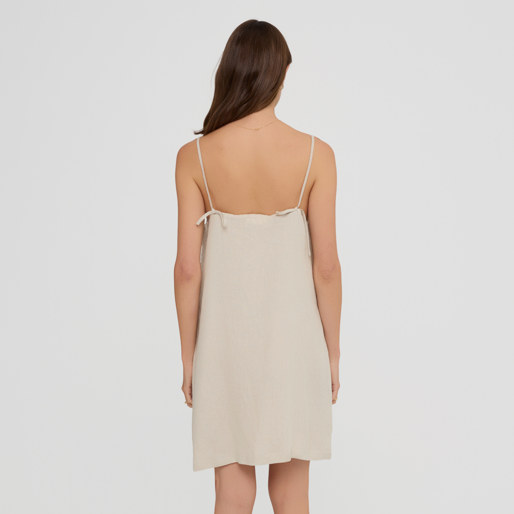 Back view of the linen slip pyjama showcasing simple strap design