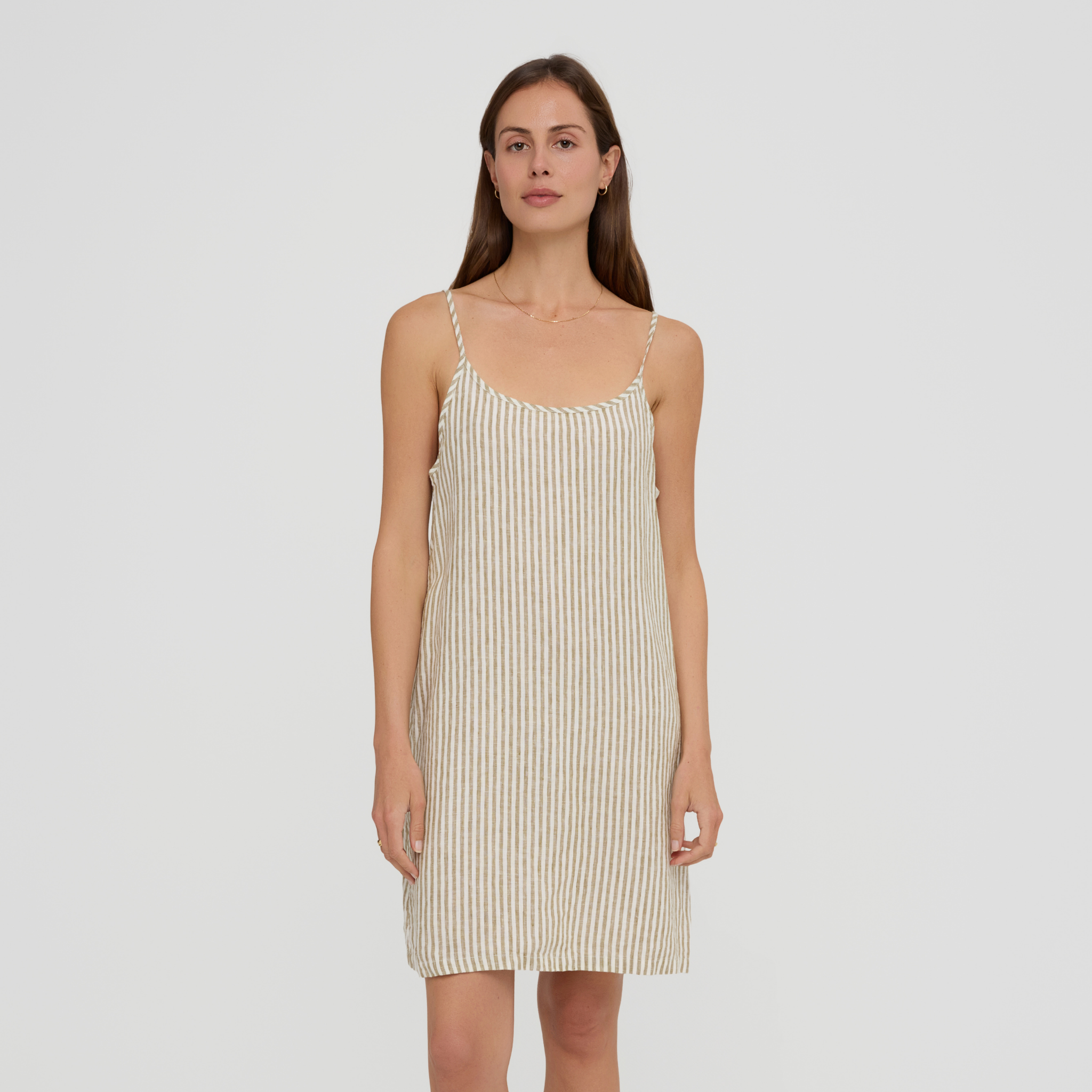 Lightweight linen slip pyjama dress with adjustable straps and relaxed fit