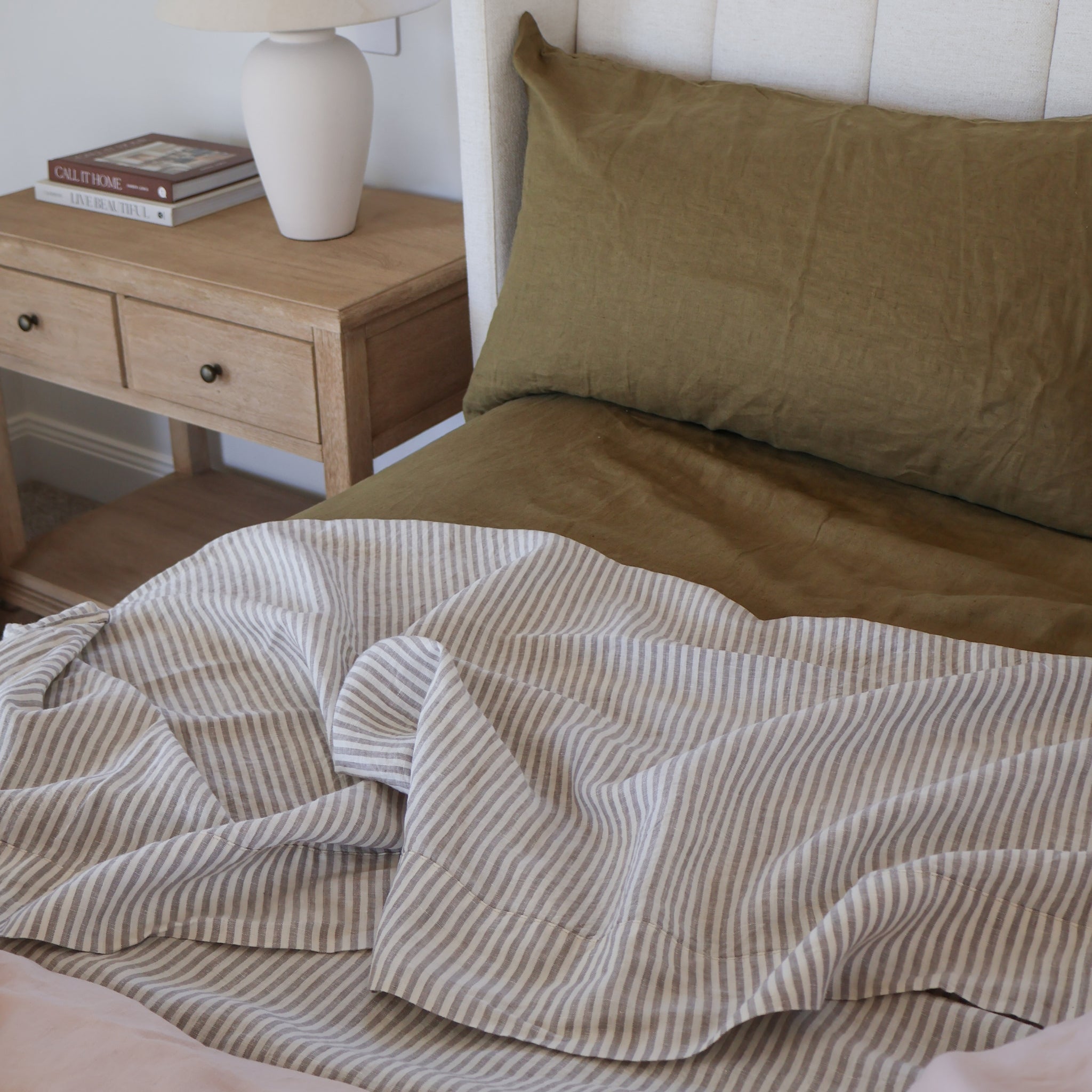 Grey Striped Fitted Sheet