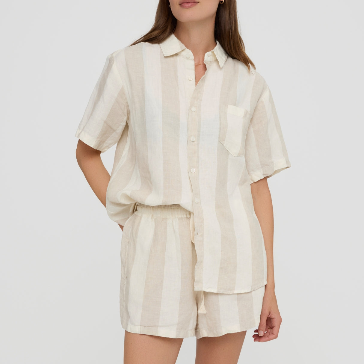 Milk and Honey Wide Striped Linen Pyjama Short