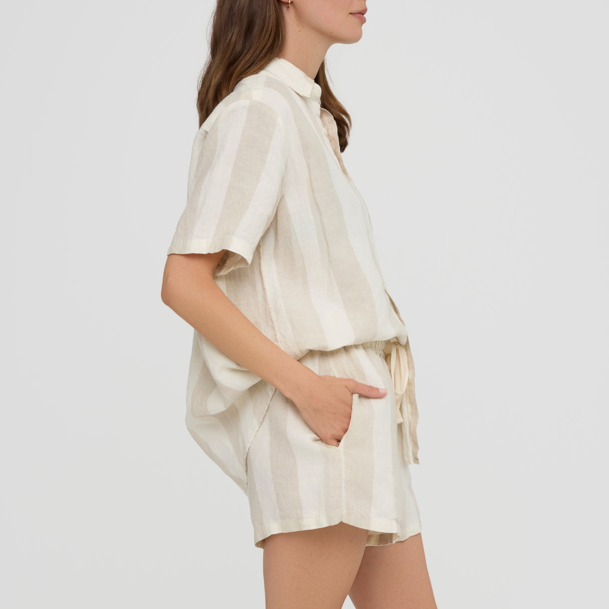 Milk and Honey Wide Striped Linen Pyjama Short