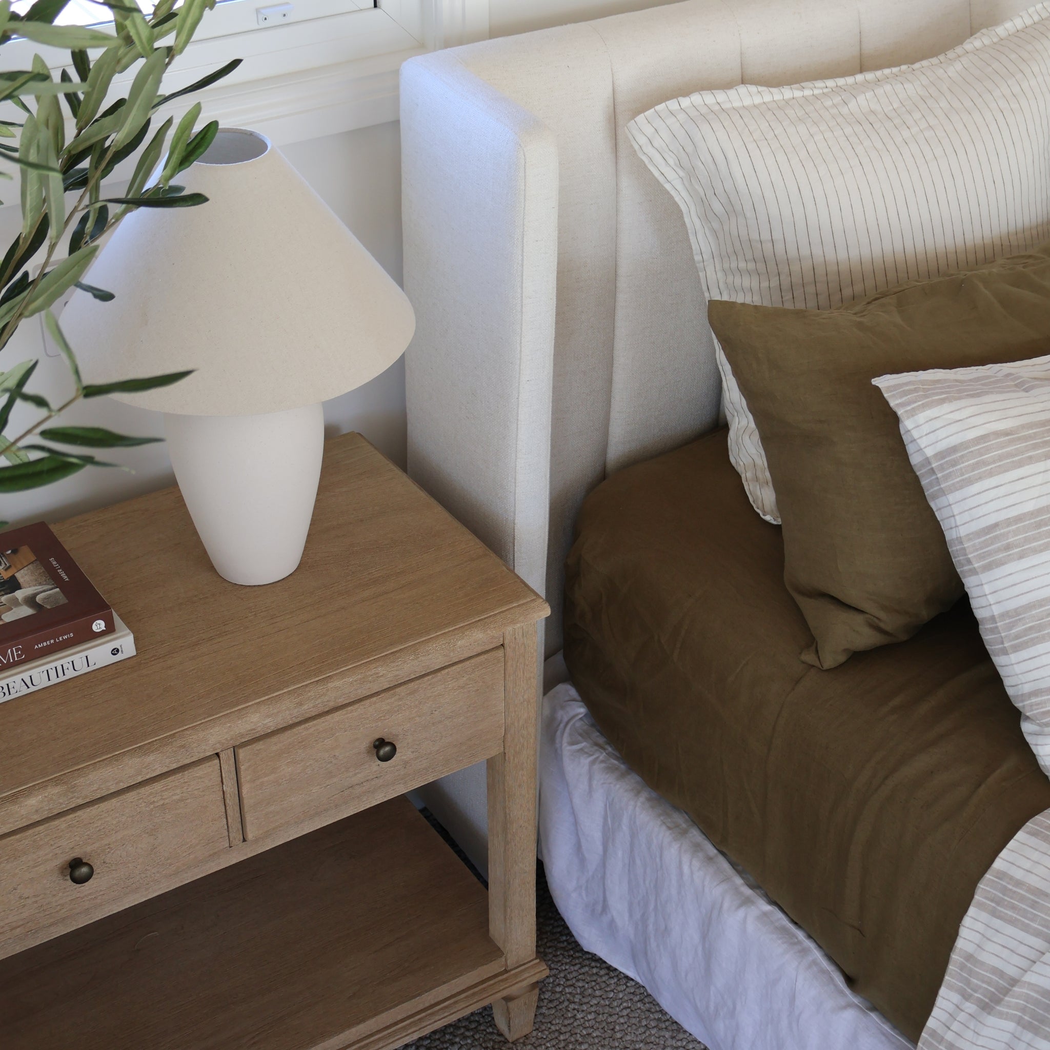 Olive Standard Linen Pillowcase (Set of 2)