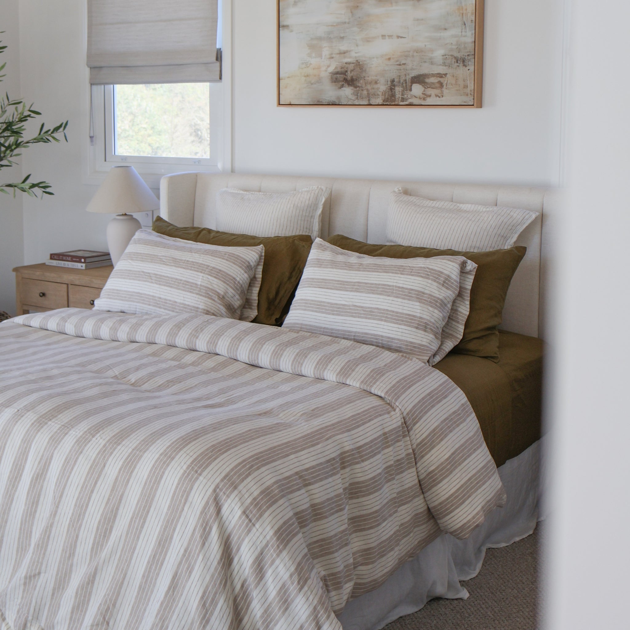 Olive Standard Linen Pillowcase (Set of 2)