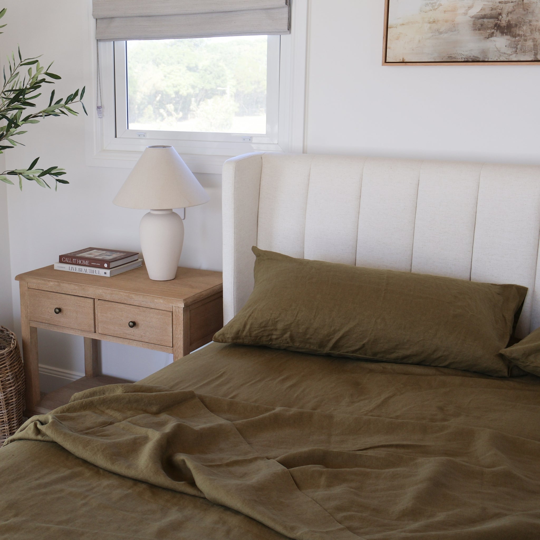 Olive Standard Linen Pillowcase (Set of 2)