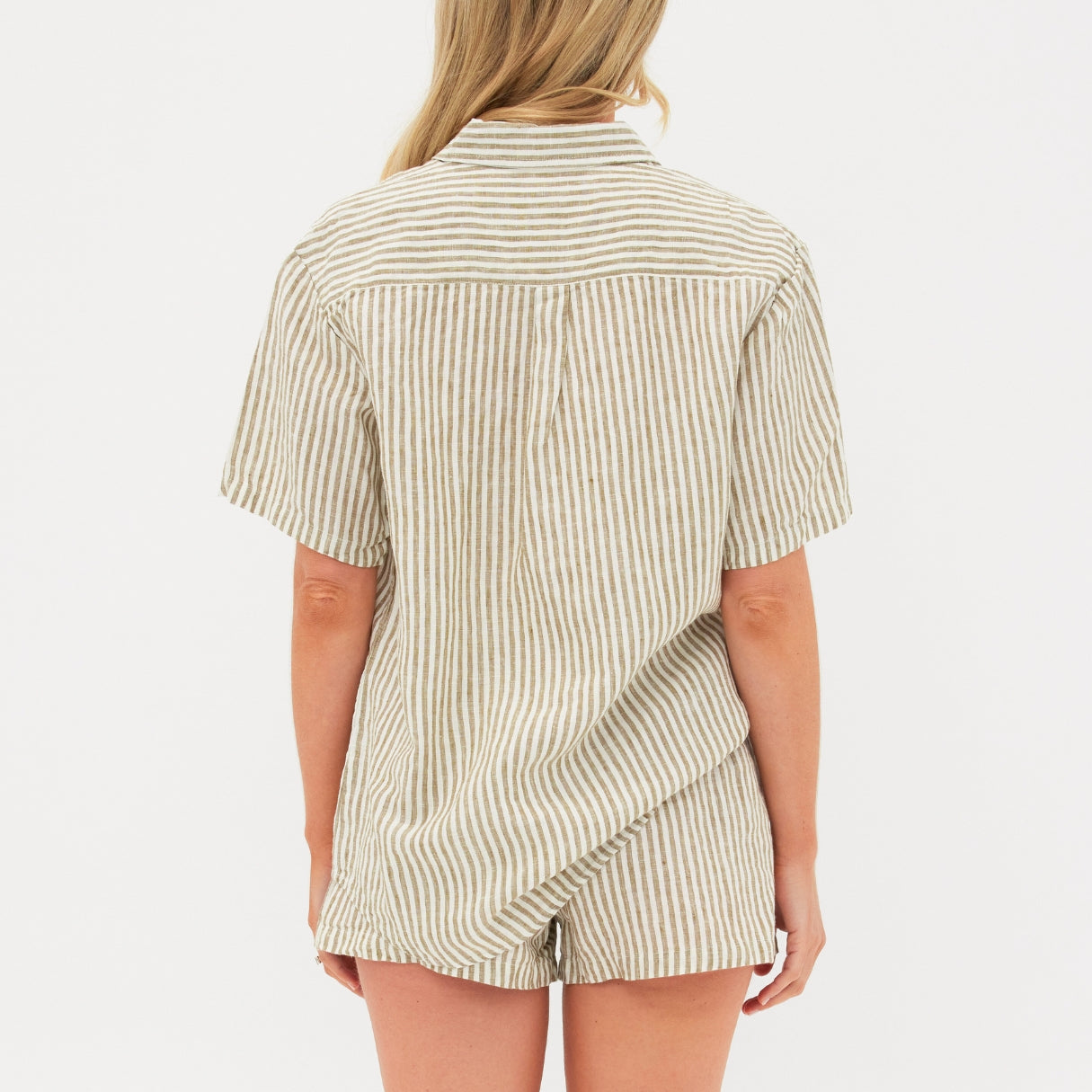 Olive Striped Linen Pyjama Short