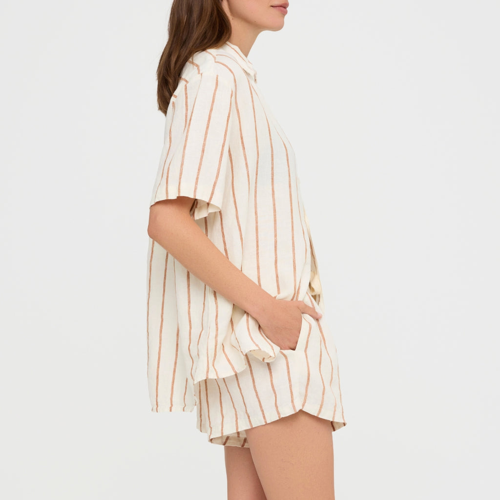 Sandalwood Striped Linen Short