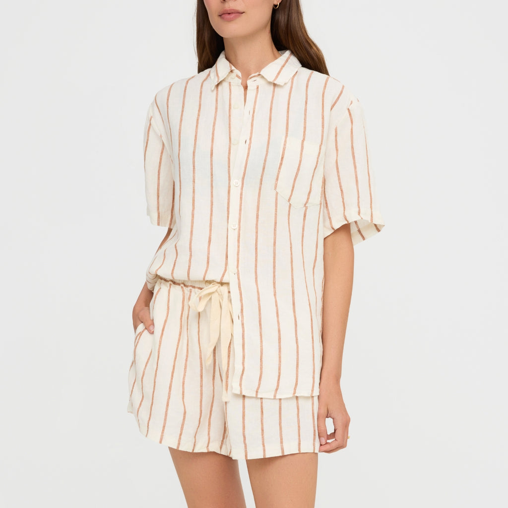 Sandalwood Striped Linen Short