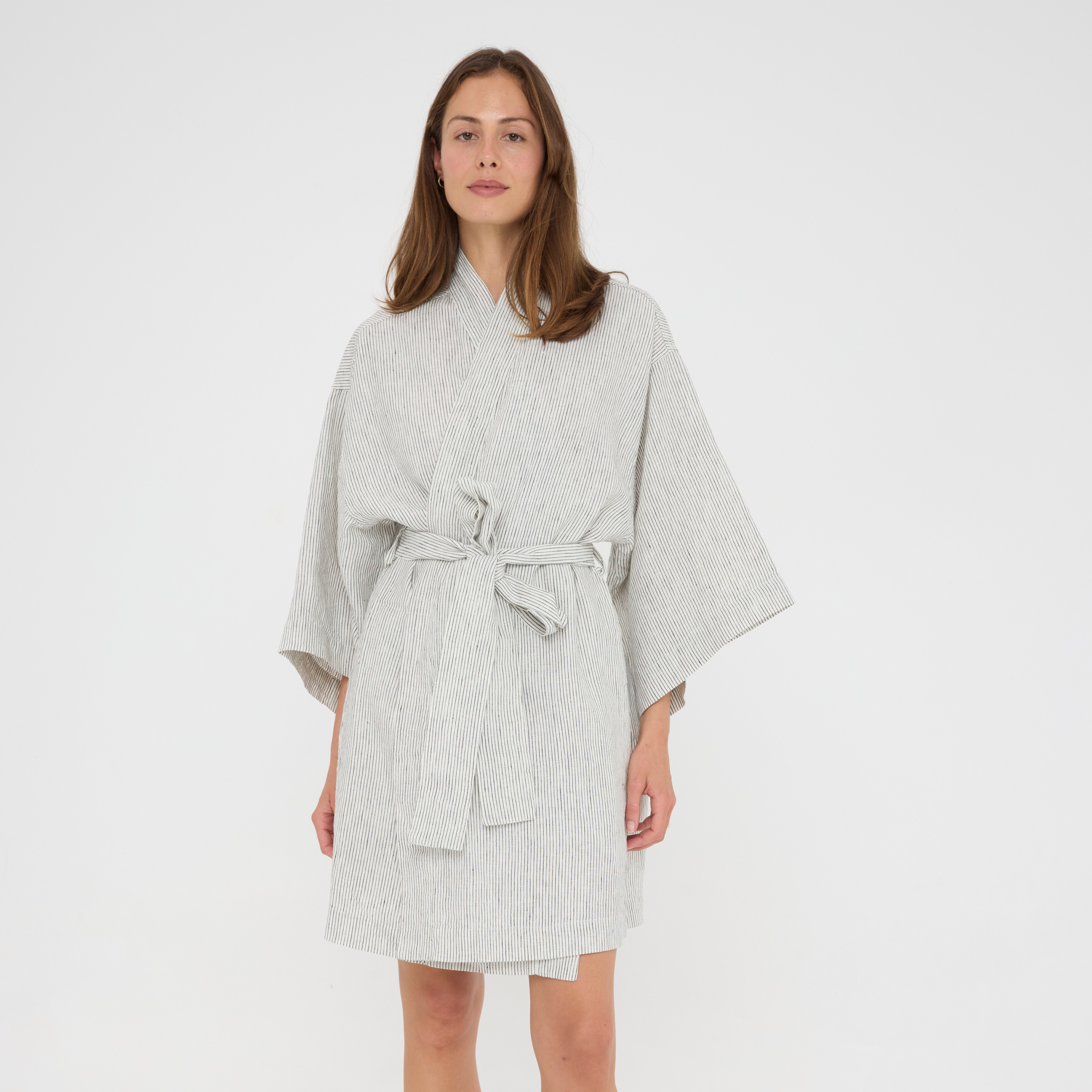 Ash Pinstriped Short Robe