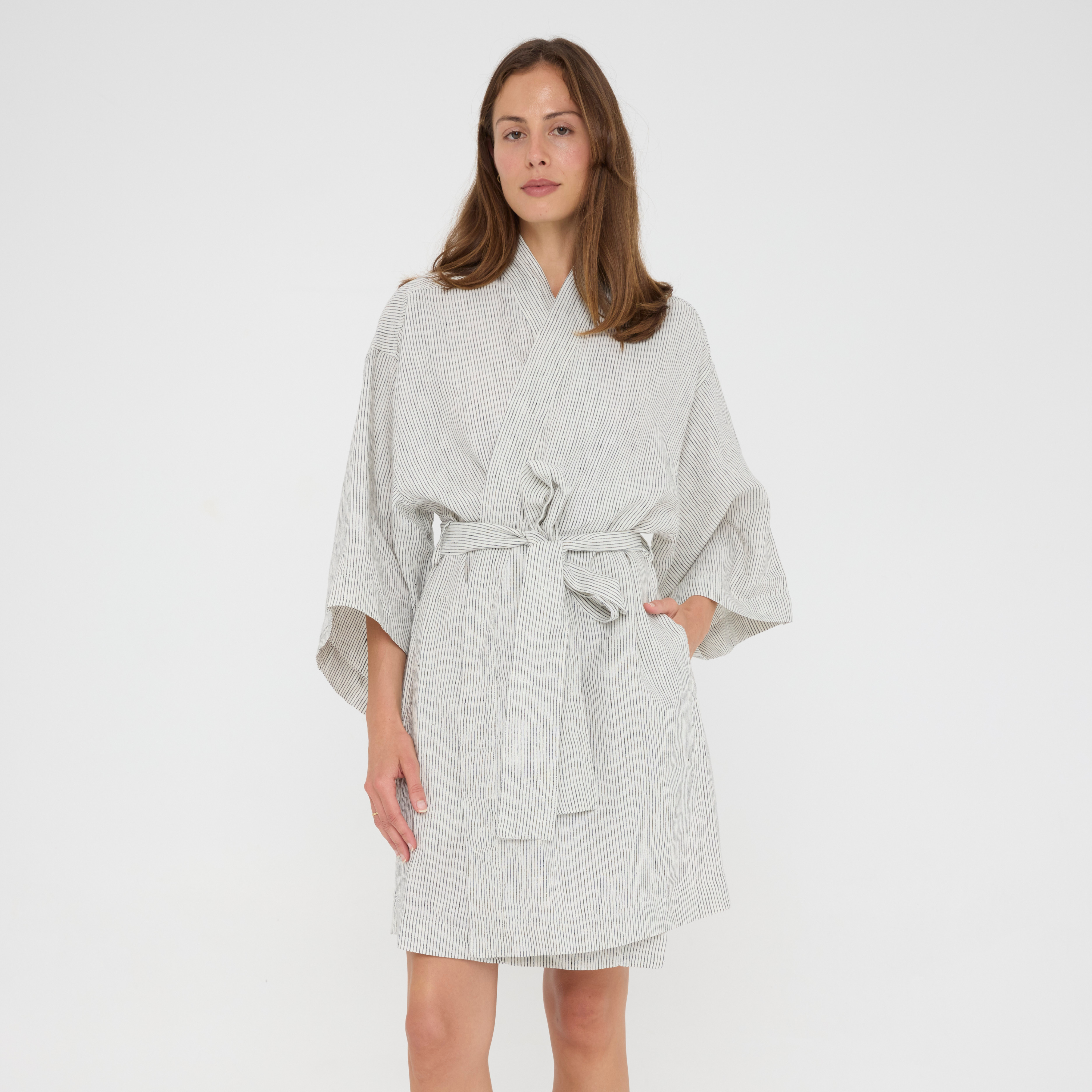 Ash Pinstriped Short Robe