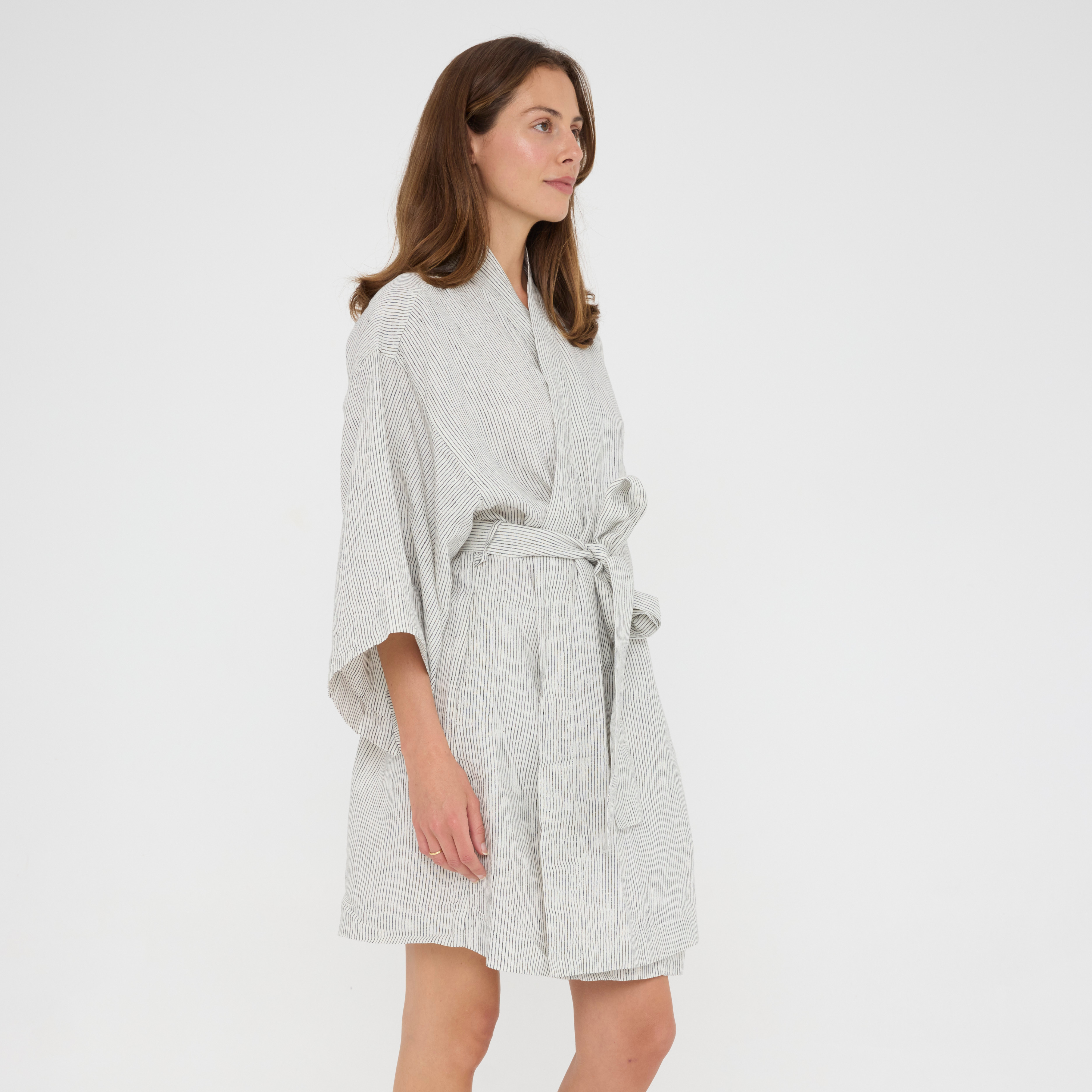 Ash Pinstriped Short Robe
