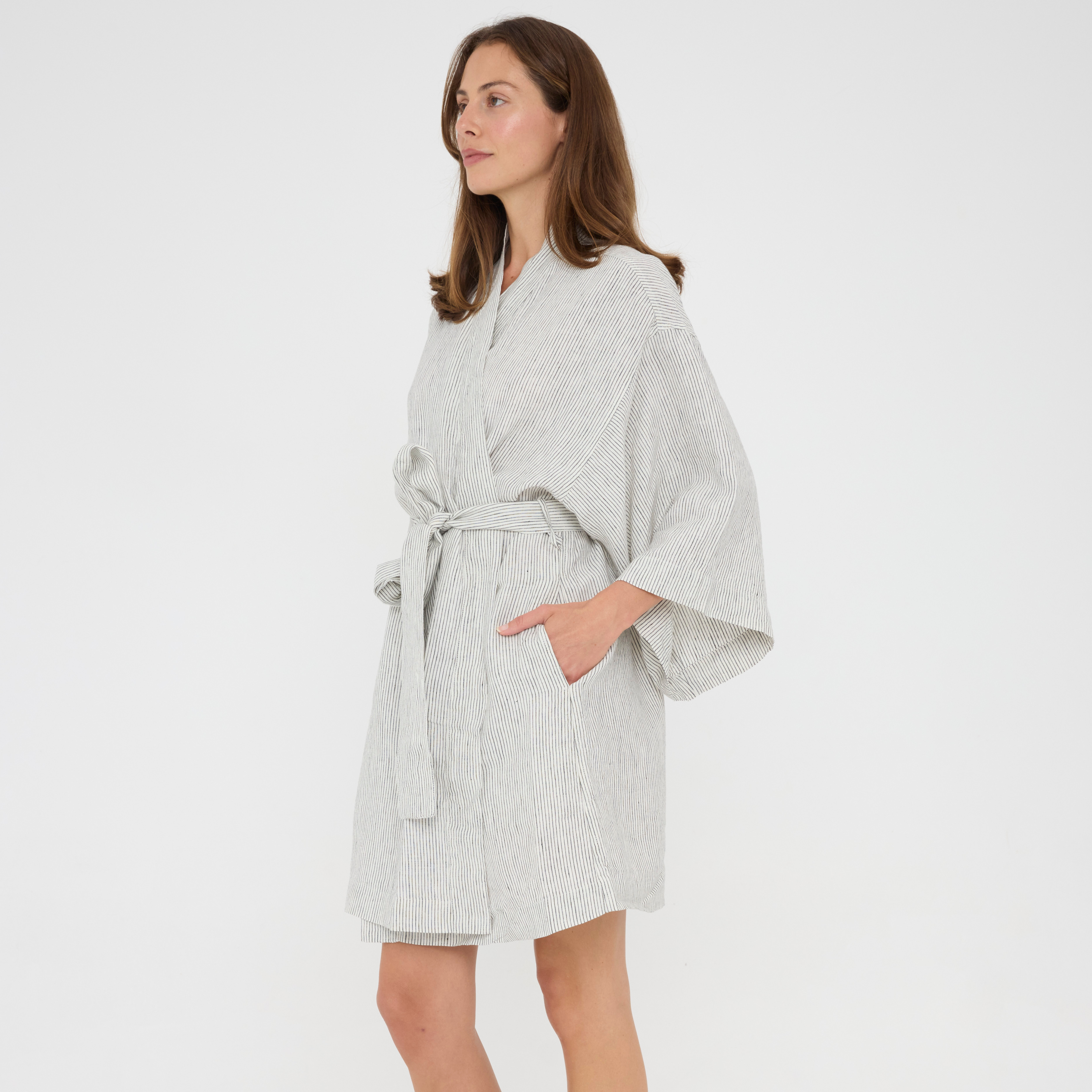 Ash Pinstriped Short Robe