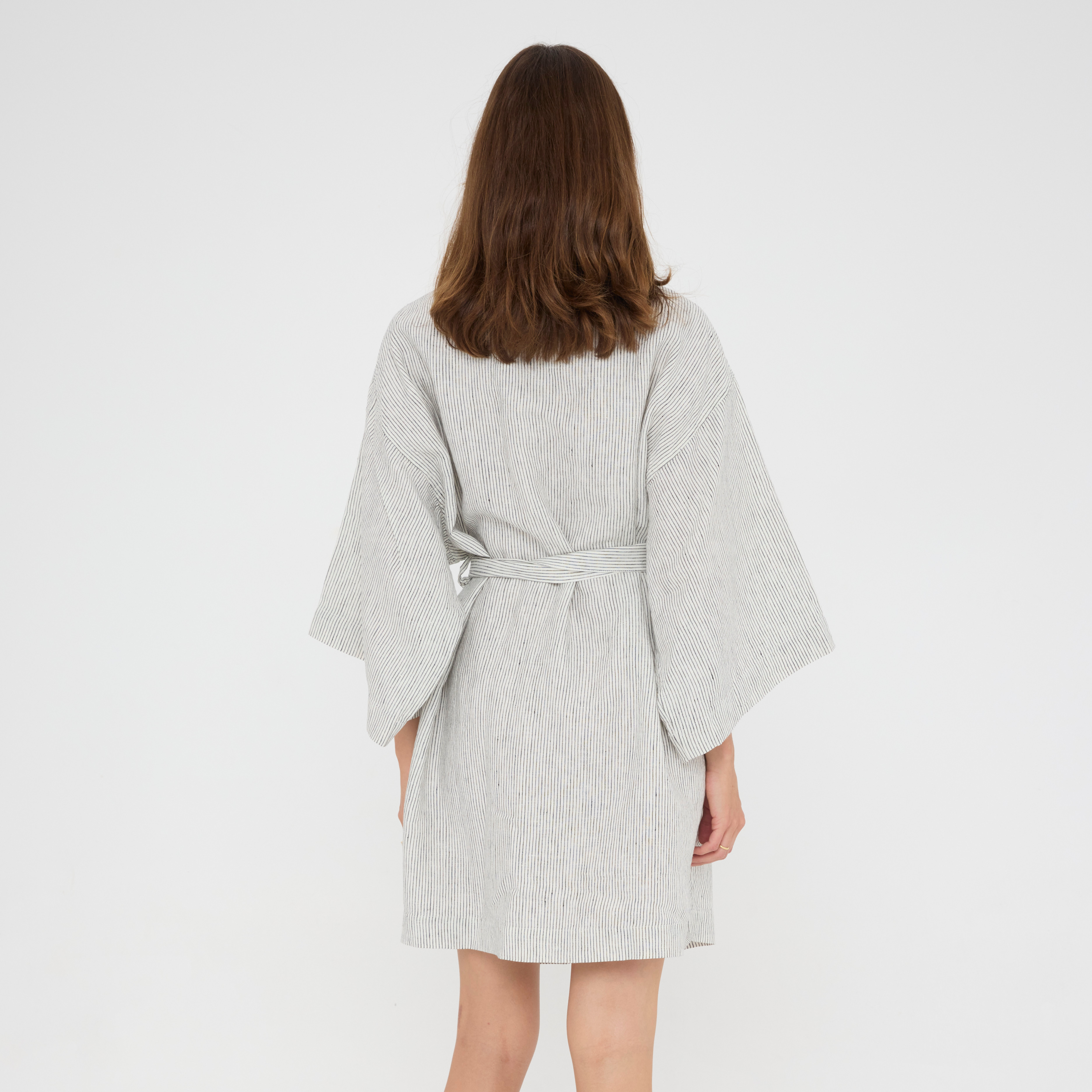 Ash Pinstriped Short Robe