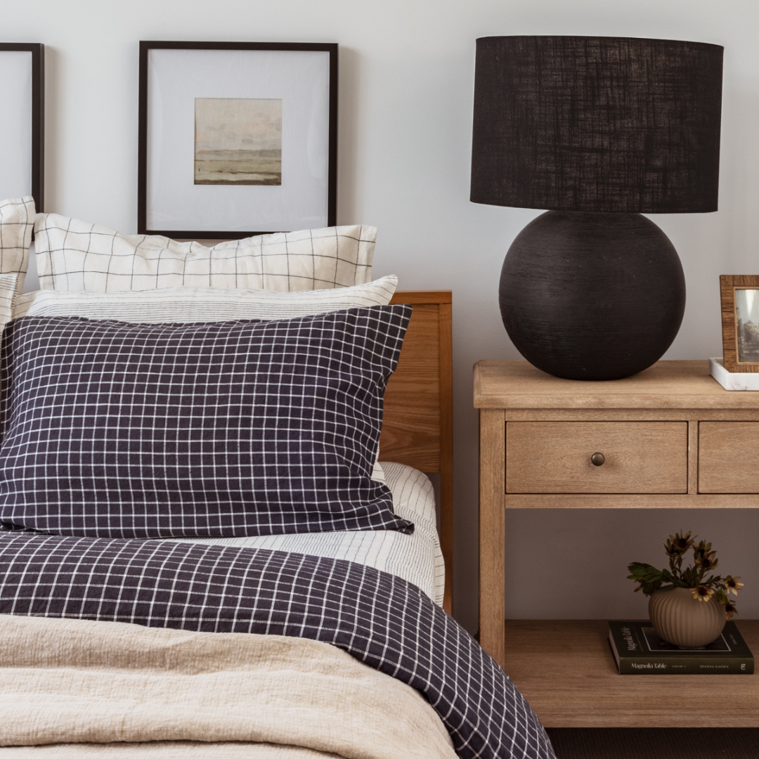 Black and White Pinstriped Linen Fitted Sheet