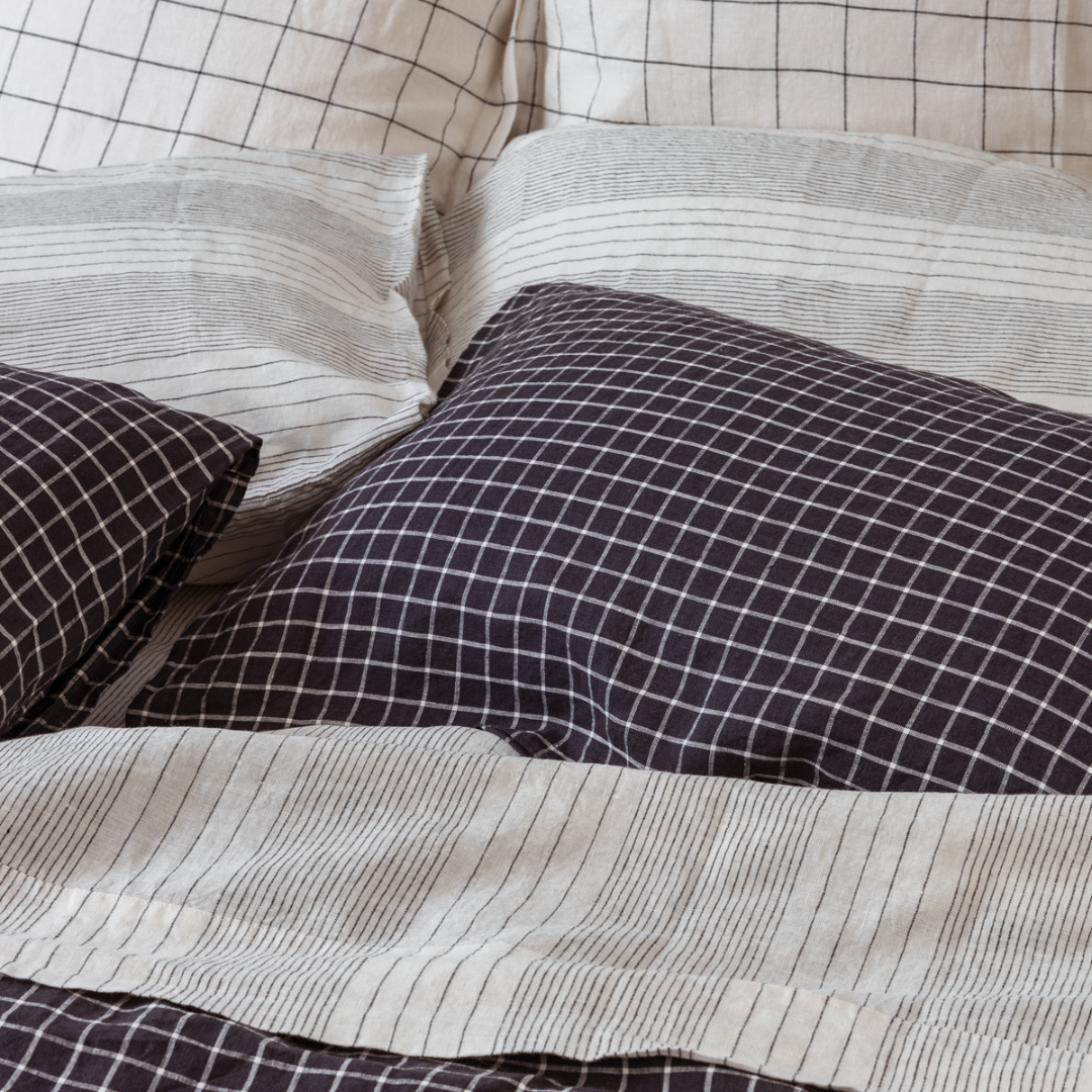 Dark Grey Striped King Pillowcases