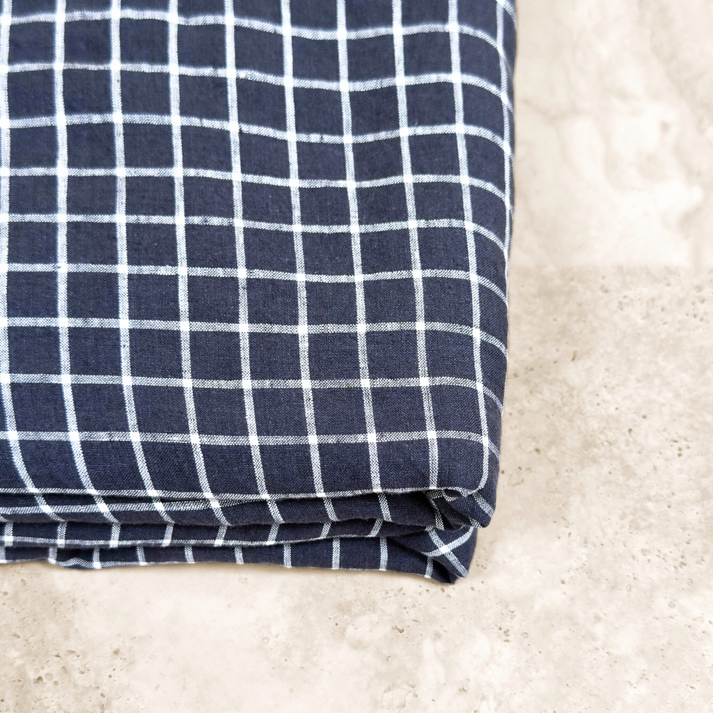 Navy Checked Linen Bedding 