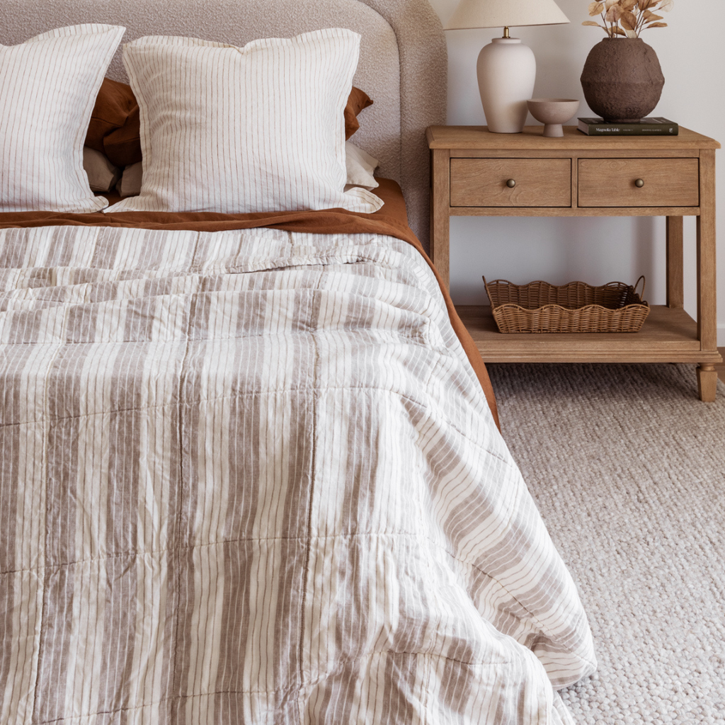 Beige and White Chester Striped Linen Quilt Cover