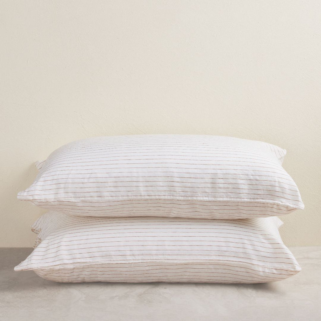 Sandalwood Pencil Striped King Linen Pillowcase (Set of 2)