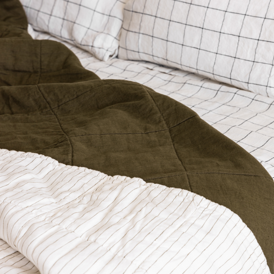 Olive Pencil Striped Quilt