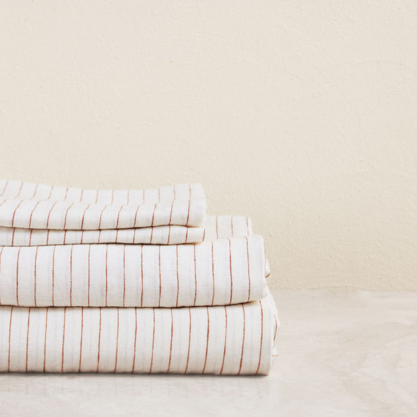 100 Pure French Linen Sheet Set Sandalwood Pencil Striped Linen Social