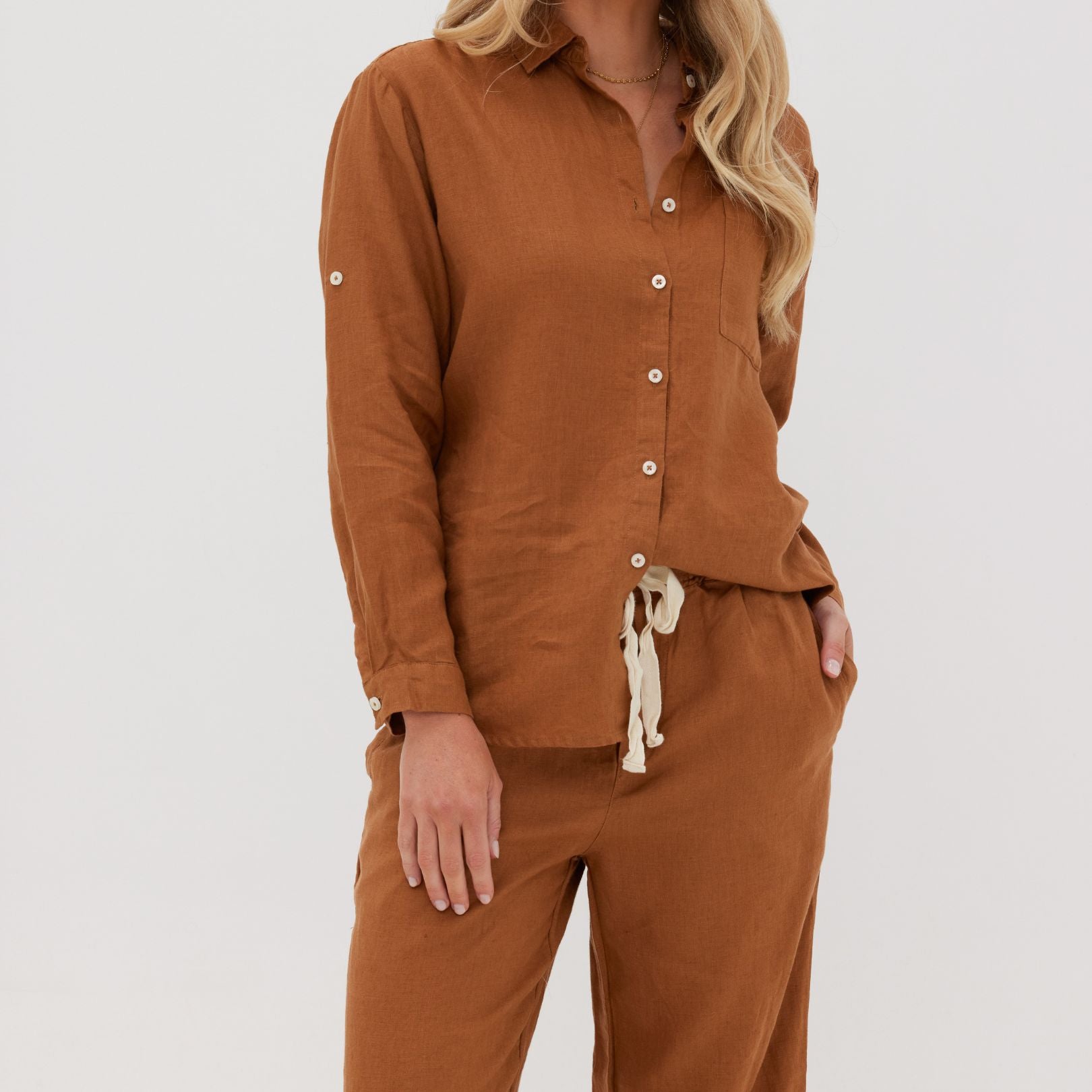 Toffee Long Linen Pyjama Set