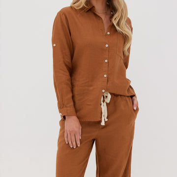 Toffee Long Linen Pyjama Set