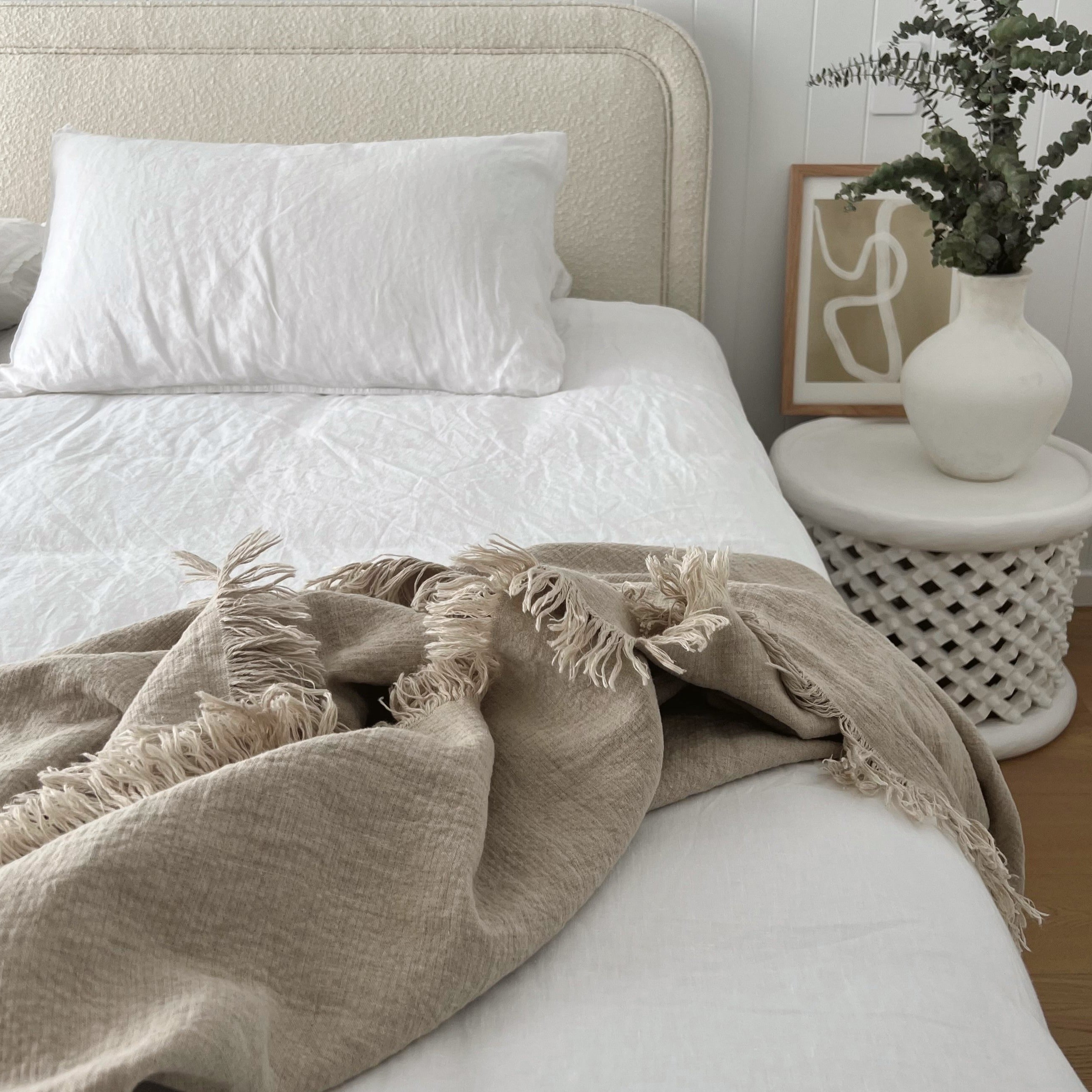 Natural Linen Throw Blanket