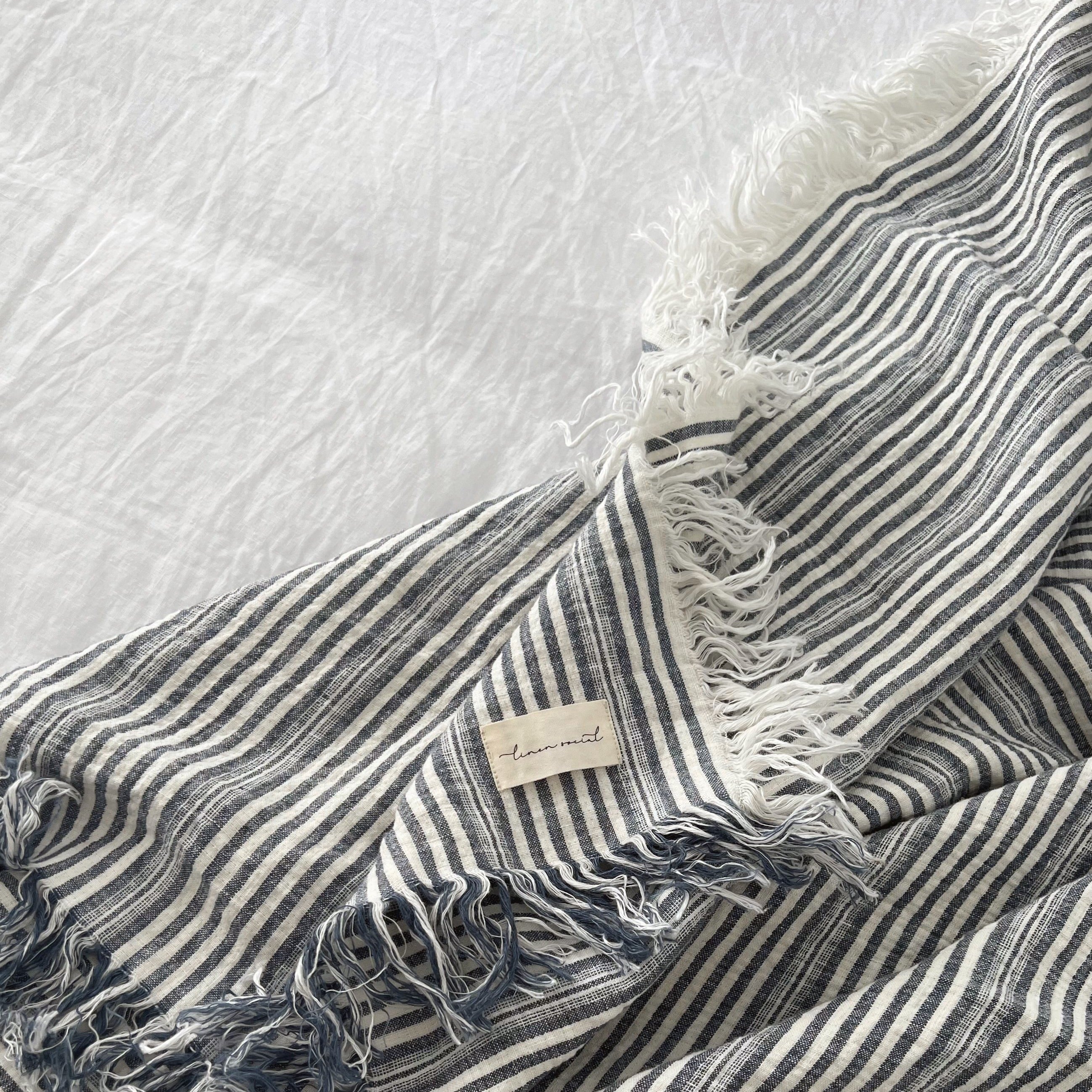 Coastal Striped Linen Throw Blanket